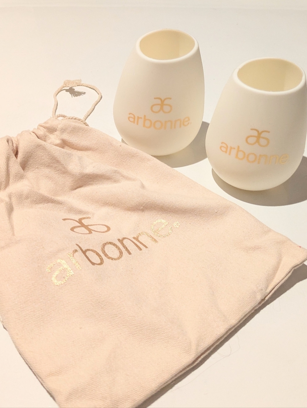 Arbonne Lot of Two Silicon Mugs, Cups with Bag UNUSED